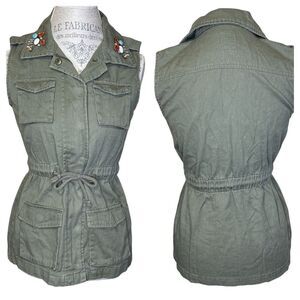 NWT Decree Women's Jeweled Utility Vest Jacket Olive Green Size S